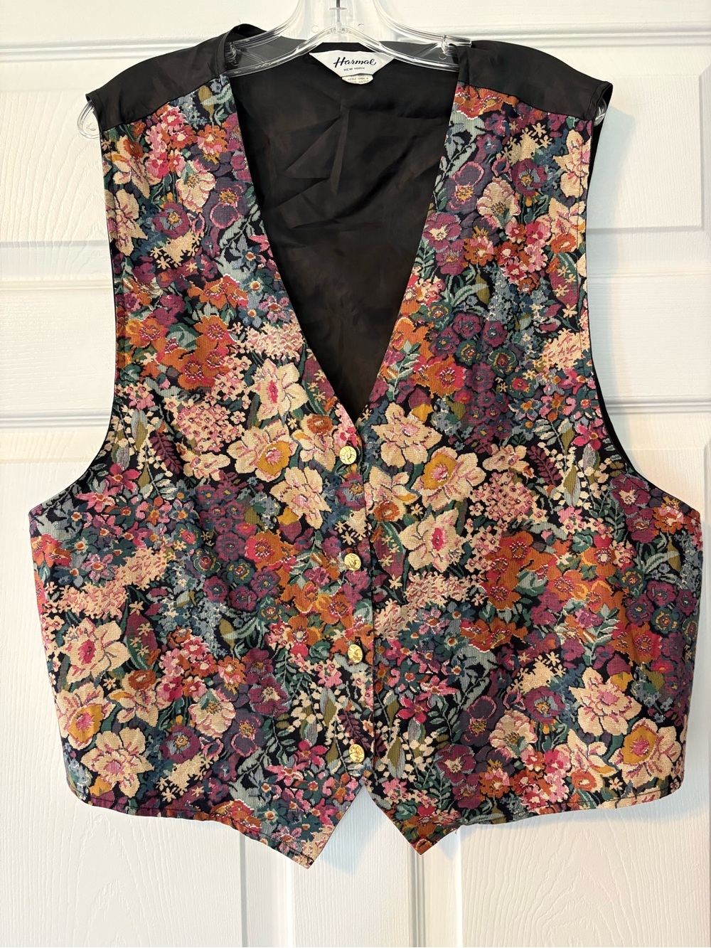 Vintage Harmal NY floral tapestry vest multicolor v neck button up size 42/22W